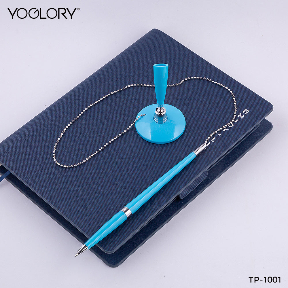 YOGLORY Pratical Metal Base Plastic Table Pen with Metal Chain in colors For Bank School Hotel Hospital Reception with Custom logo TP1001