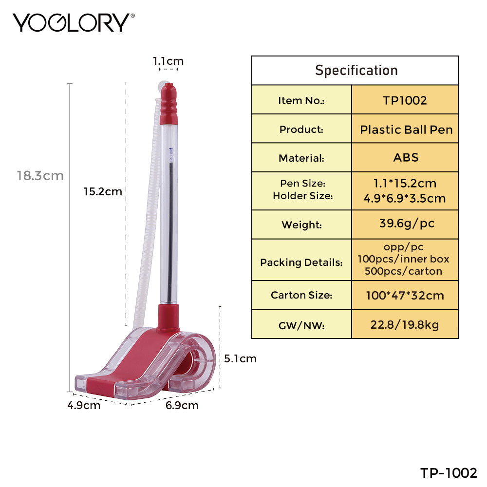 YOGLORY Pratical Metal & Plastic Table Pen with Expansion Chain in colors For Bank School Hotel Hospital Reception with Custom logo TP1002