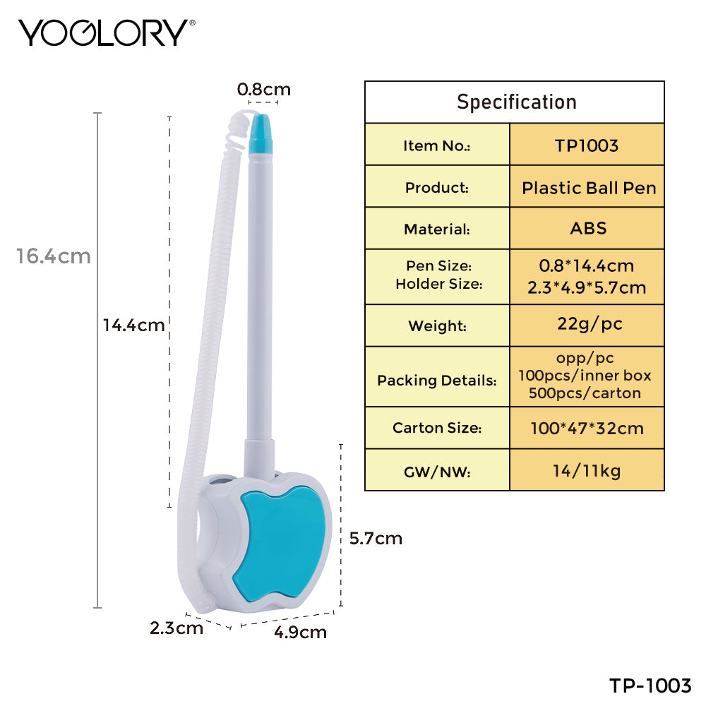 YOGLORY Pratical Plastic Desk Pen in colors For Bank School Hotel Hospital Reception with Custom logo as Promotional Items TP1003