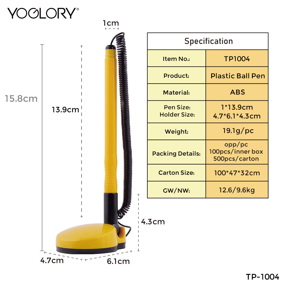 YOGLORY Circular Base Plastic Table Pen in colors For Bank School Hotel Hospital Reception with Customized logo as Promotional Items TP1004