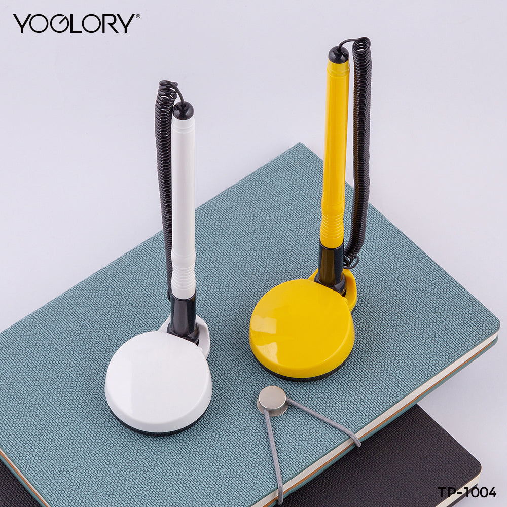 YOGLORY Circular Base Plastic Table Pen in colors For Bank School Hotel Hospital Reception with Customized logo as Promotional Items TP1004