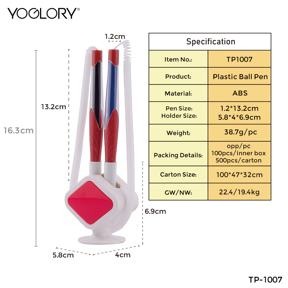 YOGLORY Colorful Plastic Table Pen 2pcs for Bank School Hotel Hospital Reception with Customized logo as Promotional Items TP1007