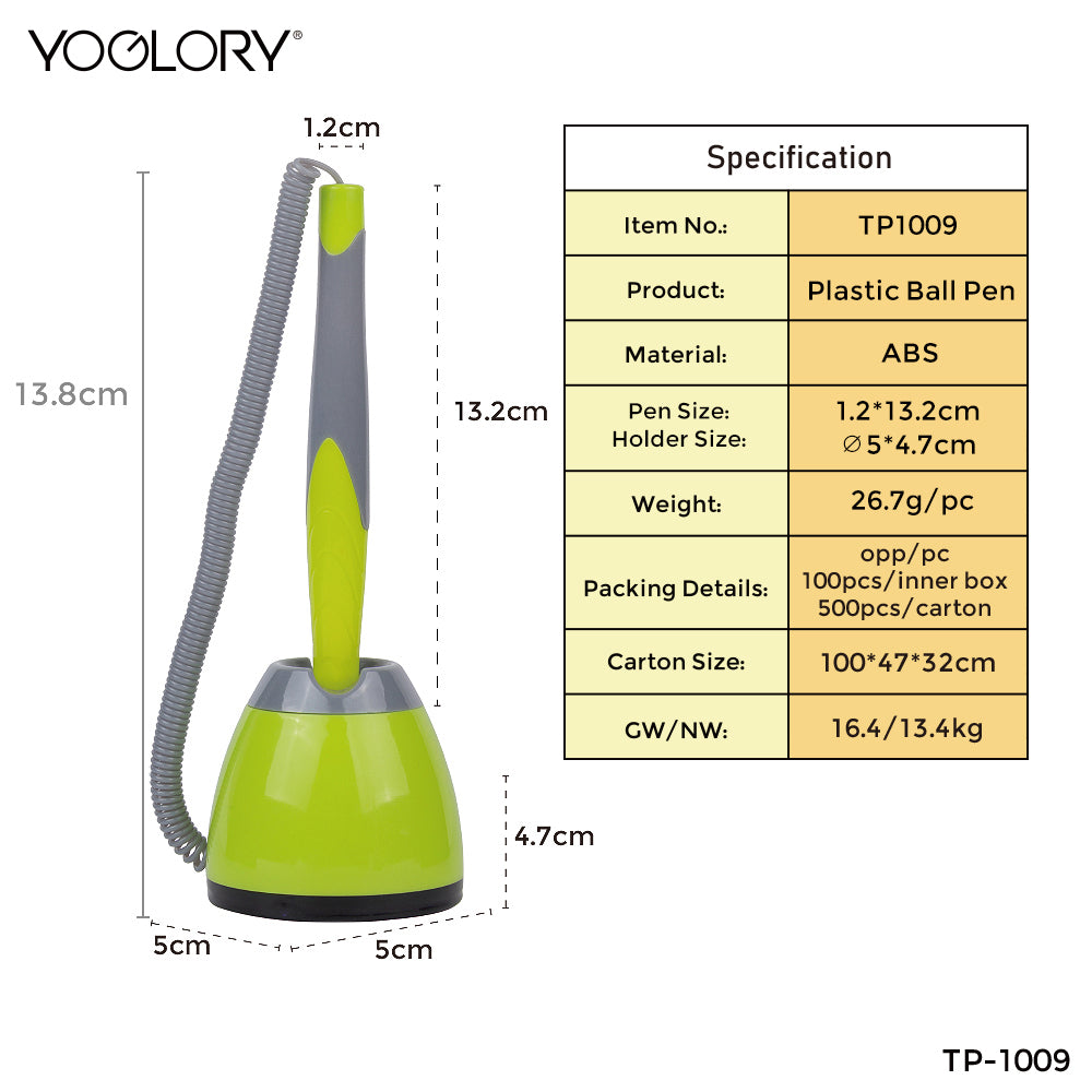 YOGLORY Beautiful Plastic Table Pen with base in colors for Bank School Hotel Hospital Reception with Customized logo as Promotional Items TP1009