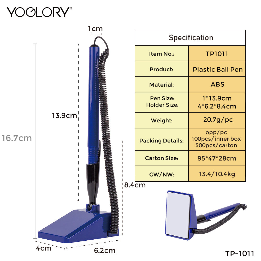 YOGLORY Plastic Table Pen with Rectangle base in colors for Bank School Hotel Hospital Reception with Customized logo as Promotional Items TP1011