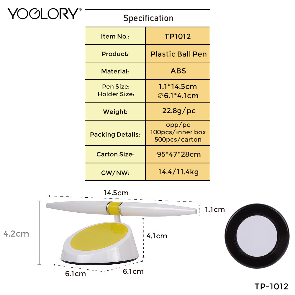 YOGLORY Plastic Table Pen with Circular base in colors for Bank School Hotel Hospital Reception with Customized logo as Promotional Items TP1012