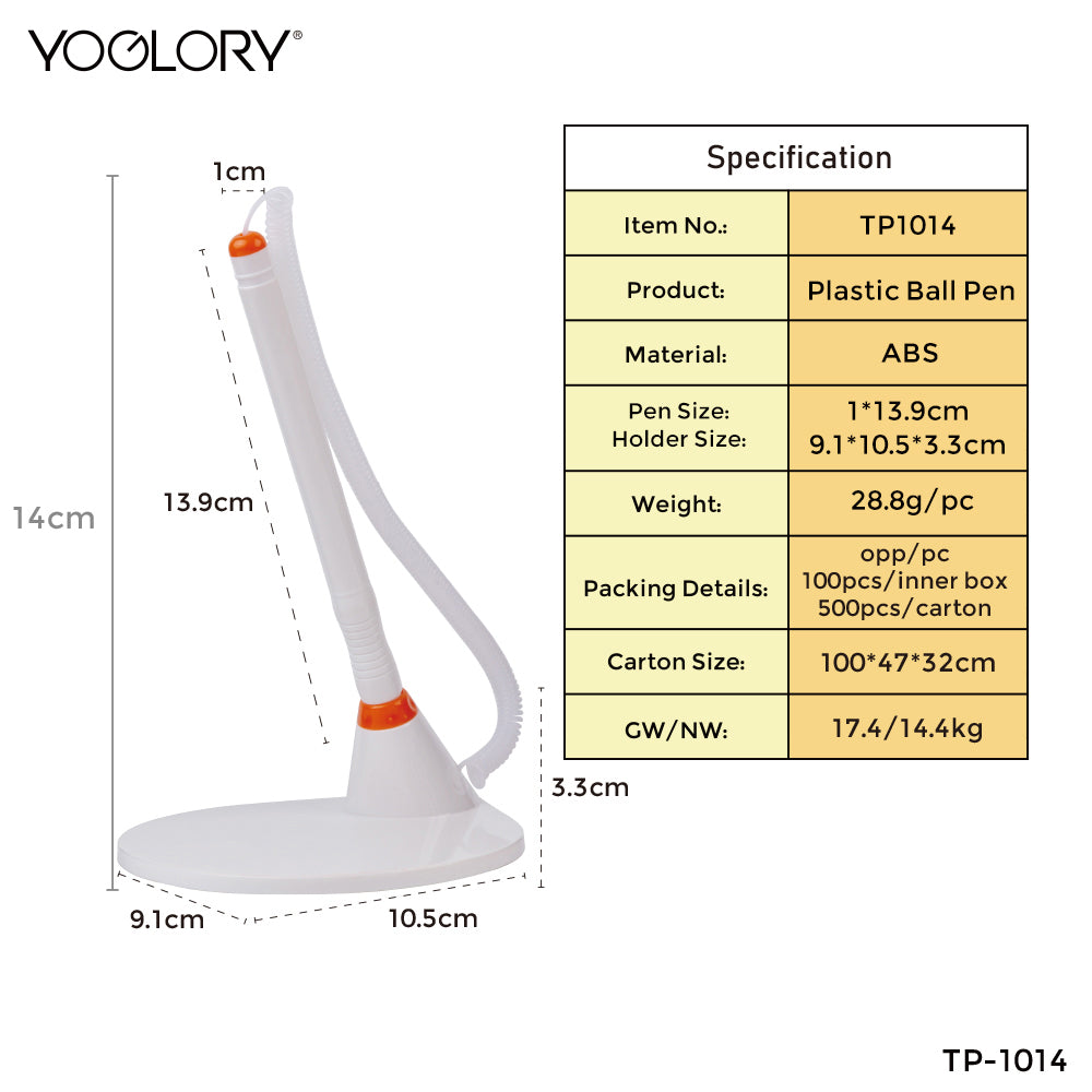 YOGLORY Plastic Table Pen with big Rounded base in colors for Bank School Hotel Hospital Reception with Customized logo as Promotional Items TP1014