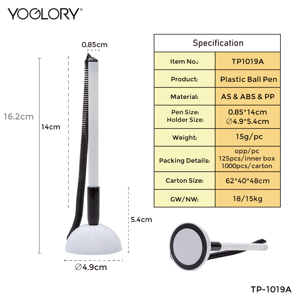 YOGLORY Pratical and Cheap Plastic Table Pen in colors For Bank Counter or Reception Table with Custom logo TP1019A